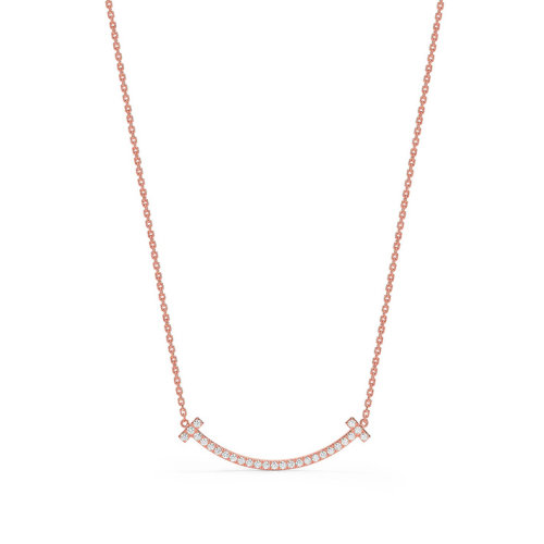 Tiffany & Co./蒂芙尼  TiffanyT系列 18K金玫瑰金镶嵌钻石微笑吊坠项链 67513290