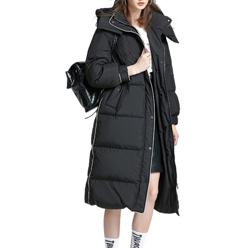 GeleiStory/GeleiStory 白鸭绒加厚羽绒服2022年冬季新款撞色白边过膝连帽时尚百搭宽松外套女士羽绒服