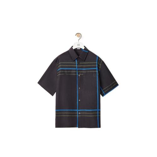  LOEWE罗意威 22年秋冬 男士 短袖衬衫 Short sleeve check shirt in silk and cotton H526Y05W
