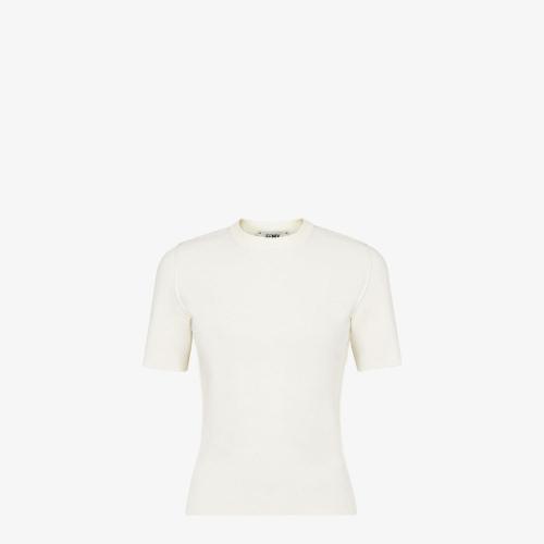  FENDI芬迪 22年秋冬 女士 短袖T恤 白色人造丝毛衣 FZX811AJTHF0ZNM