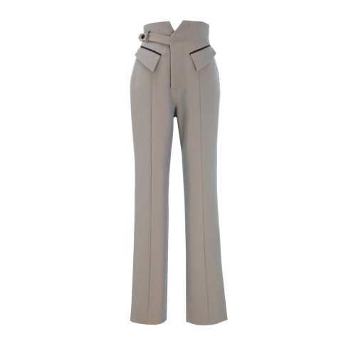 bifu by xingchen/彼伏军绿色光泽感长西裤女士西服套装