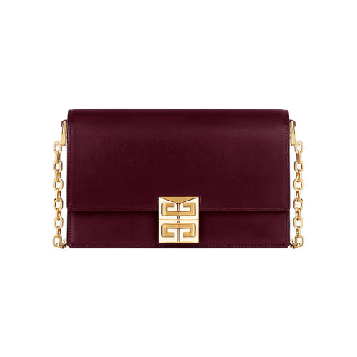 Givenchy/纪梵希 22新款 女式小号牛血红小牛皮翻盖金属磁扣开合链式肩带金色饰面单肩斜挎包BB50HEB15T-642