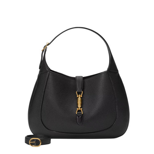 GUCCI/古驰 22春夏新款Jackie 1961系列 女士中号黑色皮革金扣单肩斜挎腋下包手提包?636712AZB0G1000