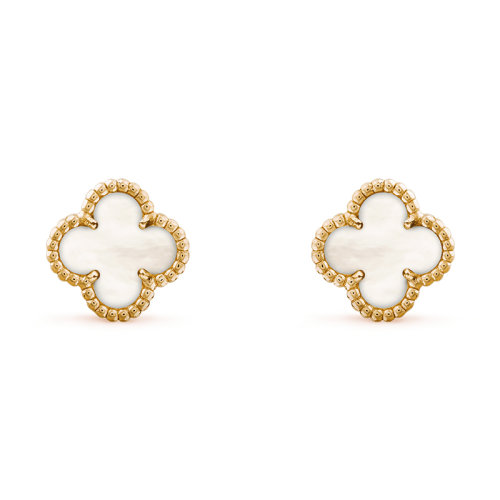 Van Cleef & Arpels/梵克雅宝 经典Sweet Alhambra系列 18k金黄金镶白珍珠母贝四叶草耳钉VCARA44800