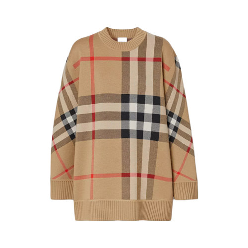BURBERRY/博柏利 22年早春新款 女士拼色格纹功能性羊毛提花针织衫毛衣80391521