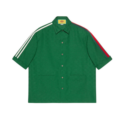 GUCCI/古驰 22年秋冬新款 adidas联名系列 男士绿色聚酯纤维老花提花短袖衬衫696654ZAI223105