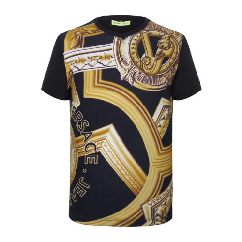 VERSACE JEANS/范思哲牛仔 男士拼色棉质经典字母徽标印花装饰圆领短袖上衣T恤 B3GNA764-36069-899