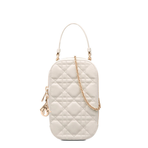 DIOR/迪奥 LADY DIOR系列 女士奶白色羊皮革藤格纹单肩斜挎手提手机包S0872ONMJ_M030