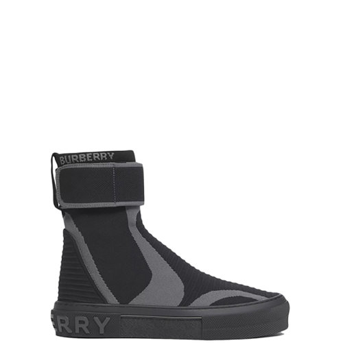 BURBERRY/博柏利 22年春夏新款 女士黑色针织弹性尼龙面料条纹装饰高帮运动鞋80534851