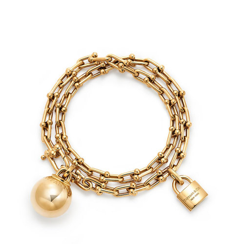 Tiffany & Co./蒂芙尼  Tiffany City HardWear系列18k金黄金双圈手链GRP10212