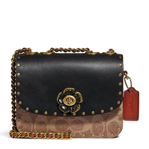 COACH/蔻驰 Madison系列女士拼色涂层帆布/配皮经典双C字母徽标印花山茶花旋扣开合铆钉装饰单肩包斜挎包链条包女包 C2462B4NQ4