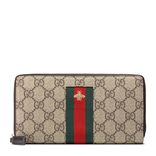 Gucci 古驰 男士棕色帆布配皮长款拉链钱包