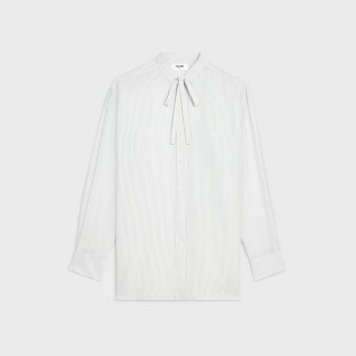  CELINE赛琳思琳 22年秋冬 女士 长袖衬衫 条纹桑蚕丝蝴蝶结衬衫 2C784109I.01BB