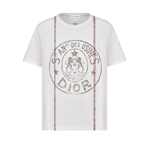 DIOR/迪奥 22年春夏新款 女士米白色棉质和亚麻混纺Union图案短袖T恤243T09A4426_X0200