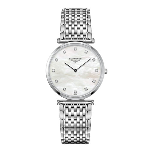 LONGINES/浪琴 嘉岚系列 石英表白珍珠贝母镶钻表盘钢链男表33毫米L4.709.4.88.6L4.709.4.88.6