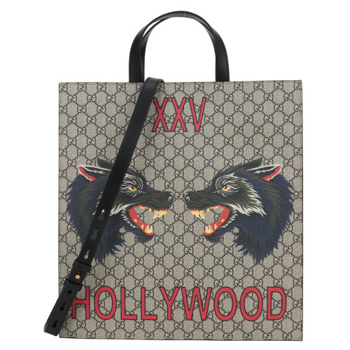 GUCCI/古驰 男包 经典双G狼头印花 男士米色帆布时尚手提单肩包4509509HVAT8697