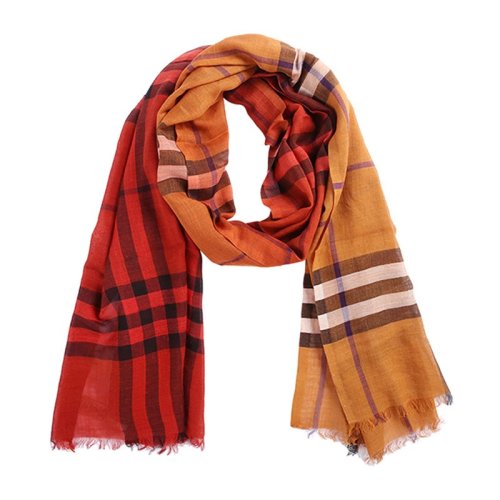 BURBERRY/博柏利 女士橘红色渐进色流苏格纹羊毛混纺围巾围脖 3955294