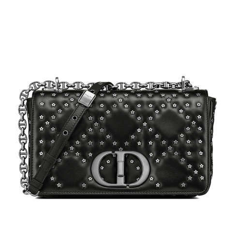 DIOR/迪奥 22新款CARO系列 女士黑色镶嵌星星小羊皮黑CD扣单肩斜跨链条包M9242BNHH_M900