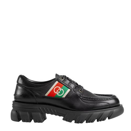 GUCCI/古驰      男士黑色皮革互扣双G提花条纹乐福鞋663369DTNE01080