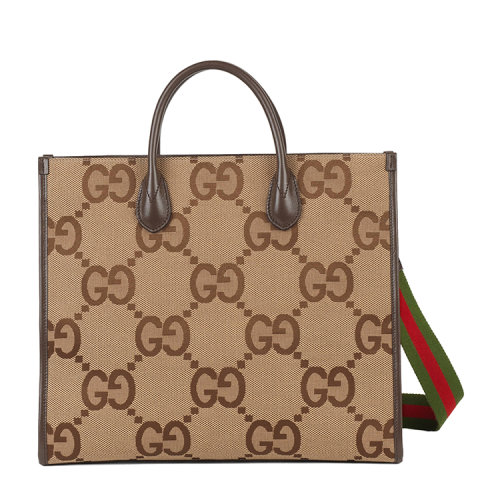 GUCCI/古驰 Aria系列 男士老花帆布棕色皮革包边闪亮金色调配件大号手提单肩斜跨托特包678839UKMDG2570