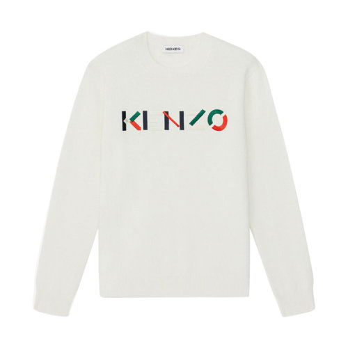 KENZO/高田贤三  凯卓男装 品牌字母LOGO  男士白色圆领长袖秋冬针织衫 FA65PU5413LA.03