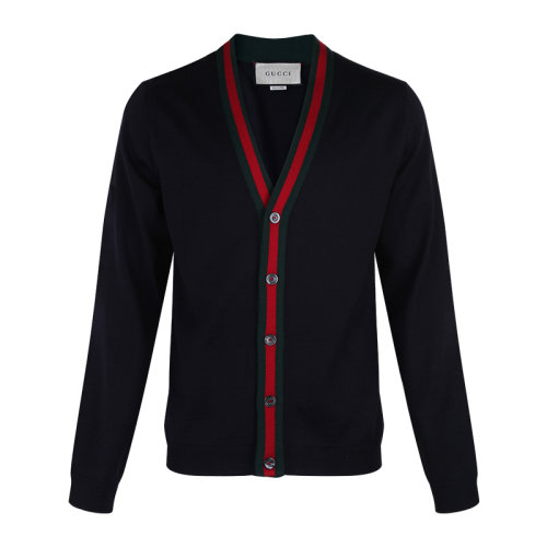 GUCCI/古驰 古琦男装 红绿条纹 男士黑色时尚长袖V领秋冬针织衫/毛衣 40814613174060