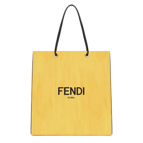 FENDI/芬迪  黄色皮革饰有黑色字母中号单肩手提购物包 7VA513ADP6F1CIA