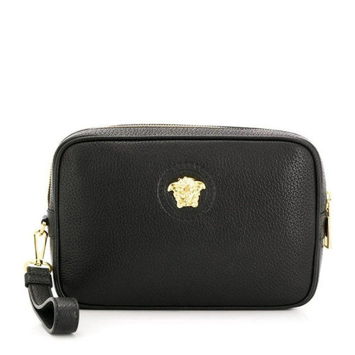 VERSACE/范思哲 男女同款中性黑色小牛皮经典美杜莎头像装饰拉链开合手拿包零钱包手包腕包钱包 DL24197-DGOVV-D41OH