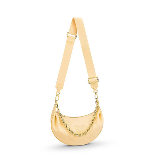 Louis Vuitton/路易威登 22春夏新款Over The Moon系列 女士香蕉色老花压纹牛皮革金扣金链单肩斜挎手提月亮包M59823