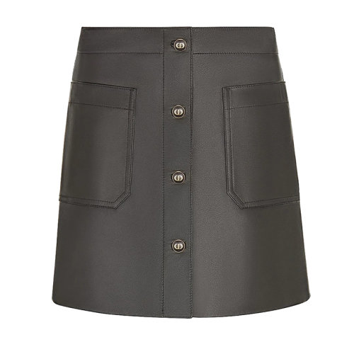 DIOR/迪奥女士黑色小羊皮系扣短裙125J31AL015_X9000