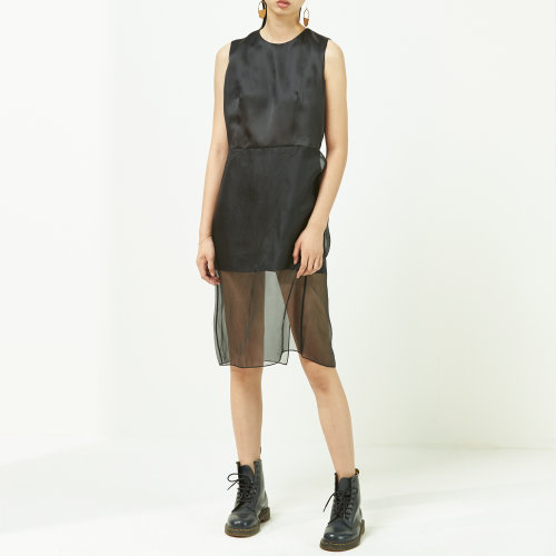 nisiss/怡夕柯根纱半透明层叠裙摆开衩长裙女士连衣裙y153xo36