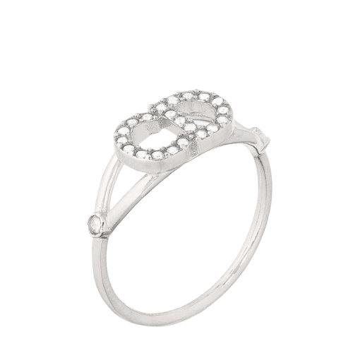 DIOR/迪奥 CLAIR D LUNE系列 女士银色饰面金属CD白色仿水晶点缀戒指指环R1137CDLCY_D102