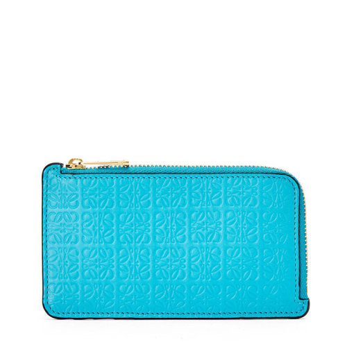 LOEWE/罗意威 20  女士青色徽标压花真丝小牛皮拉链卡包0010623569