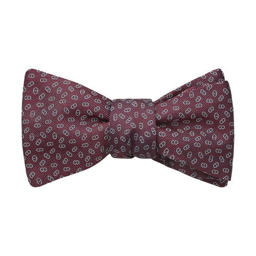 HERMES/爱马仕 22年早春新款 Double Maillon系列 男士酒红色/灰色真丝领结H849295T03