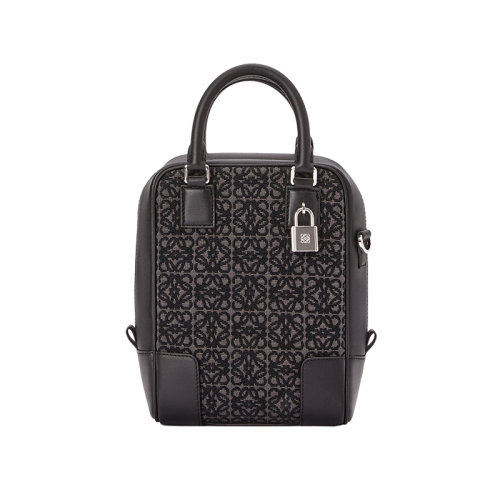 LOEWE/罗意威 22年新款 Amazona系列 男士煤灰/黑色提花小牛皮皮革手柄拉链开合肩背斜挎手提包B039L51X02-1268