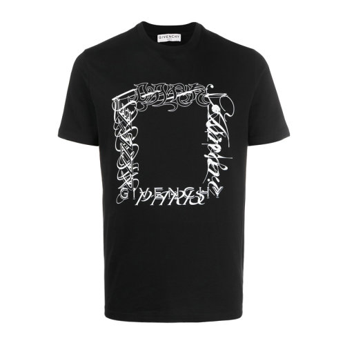 Givenchy/纪梵希 男士黑色棉质经典字母徽标印花装饰圆领短袖上衣T恤 BM70WP3002-001
