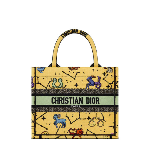 DIOR/迪奥 22新款Dior Book Tote系列 女士小号黄色多色织物动物生肖图案印花刺绣徽标刺印单肩手提托特包M1265ZRTY_M930