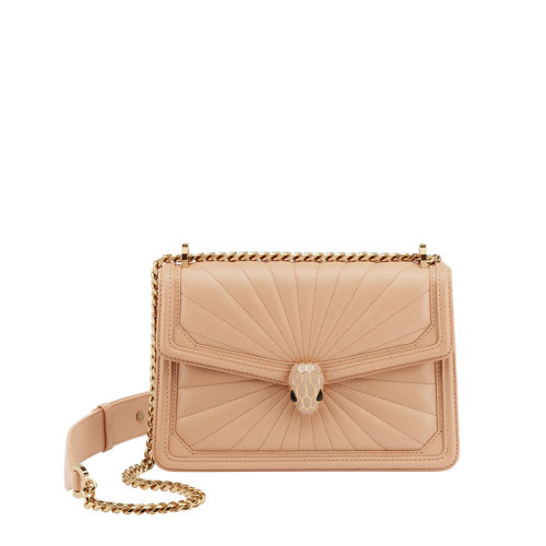 BVLGARI/宝格丽 22春夏新款SERPENTI DIAMOND系列 女士小号米色纳帕绗缝皮革旭日图镜子袋蛇头扣单肩斜挎包291507