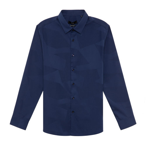 DIDIBOY/迪迪博迩男士长袖衬衫20秋冬新品休闲衬衫几何图案印花精致休闲百搭免洗衬衫上装深蓝