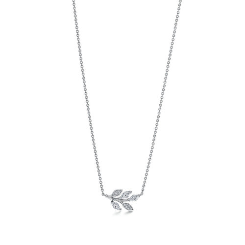 Tiffany & Co./蒂芙尼  TiffanyVictoria?系列 铂金镶嵌钻石橄榄叶吊坠项链  66960811