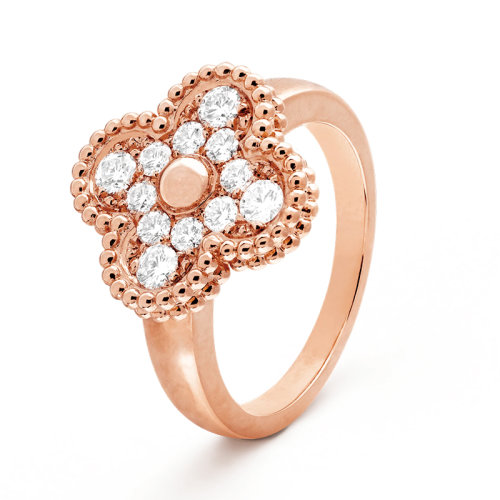 Van Cleef & Arpels/梵克雅宝  经典Sweet Alhambra? 系列 18K金玫瑰金镶钻四叶草戒指  VCARP2R400