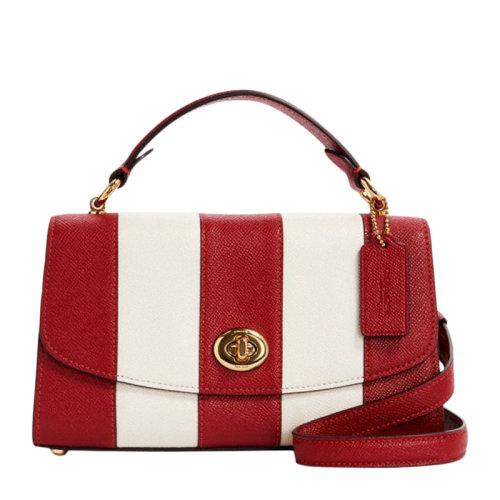 COACH/蔻驰 TILLY系列女士条纹皮革中央拉链隔层旋锁封口斜挎包单肩包手提包女包 C1435IMS3U