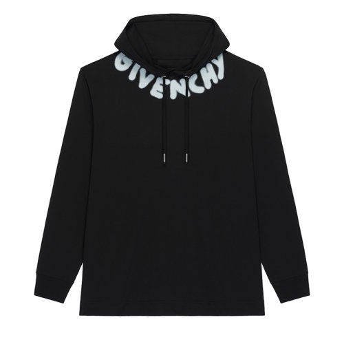 Givenchy/纪梵希 22年春夏新款 Chito联名系列 男士黑色纯棉超大版型LOGO印花长袖连帽衫T恤BM719P3Y6B-001