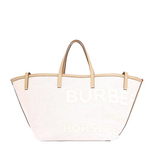 BURBERRY/博柏利BeachTote–迷你Horseferry印花棉,亚麻混纺帆布沙滩托特包 亚麻 80431041
