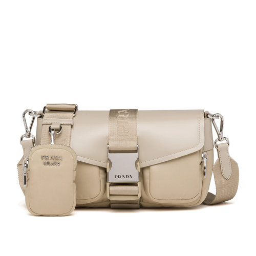PRADA/普拉达  沙漠米色再生尼龙拼接皮革斜挎单肩包1BD295_789_F0F24_V_BFO
