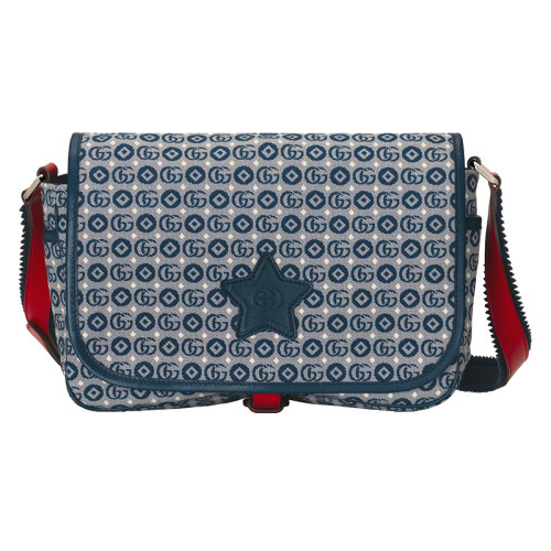 GUCCI/古驰 22新款Gucci Love Parade系列 女士蓝白色棉质面料双G图案饰星星细节搭织带条纹表带儿童单肩包664143U4GDN4090