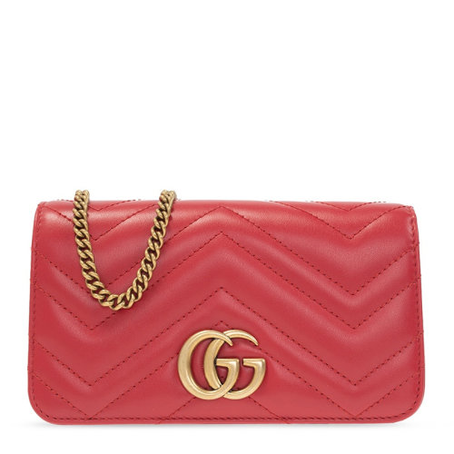 GUCCI/古驰 女士黑色皮革迷你GG徽标斜挎包单肩包链条包钱包手拿包女包 488426-DTDCT-1000