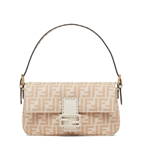 FENDI/芬迪  BAGUETTE 1997系列 女士中号米色FF图案羊毛材质手提单肩法棍包8BR792AH9EF1FEM
