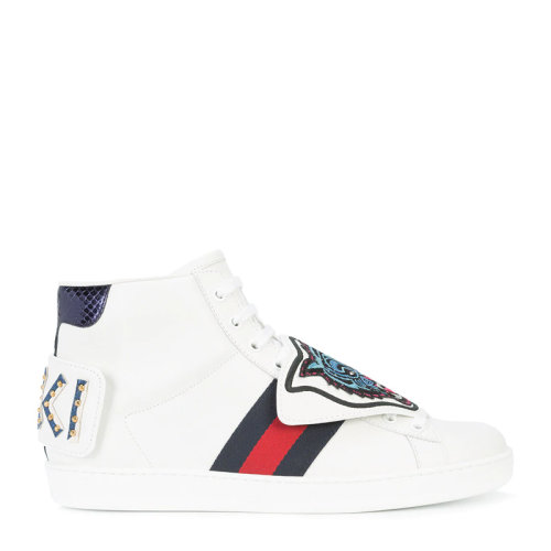 GUCCI/古驰 男士白色皮革高帮虎头图案休闲鞋运动鞋 478194-DOPV0-9181
