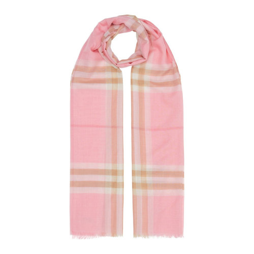 BURBERRY/博柏利 男女同款中性粉红色羊毛桑蚕丝混纺经典复古格纹末端流苏围巾围脖 8024520